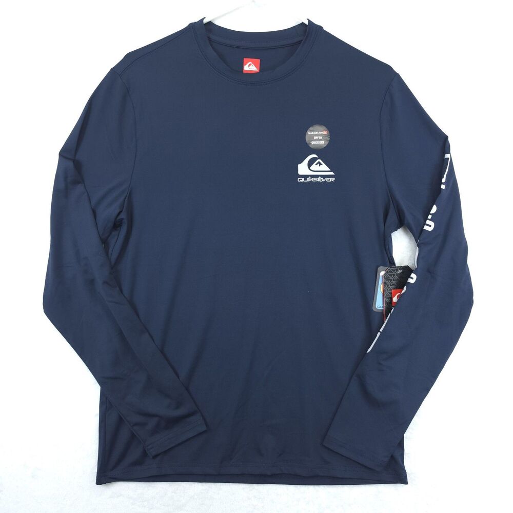 Quiksilver NWT UPF 50+ Long Sleeve Quick Dry Shirt Navy Blue Mens Small